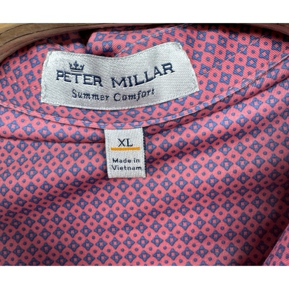 Peter Millar Summer Comfort Polo Golf Shirt Pink Geometric Men's XL EUC - Picture 3 of 5